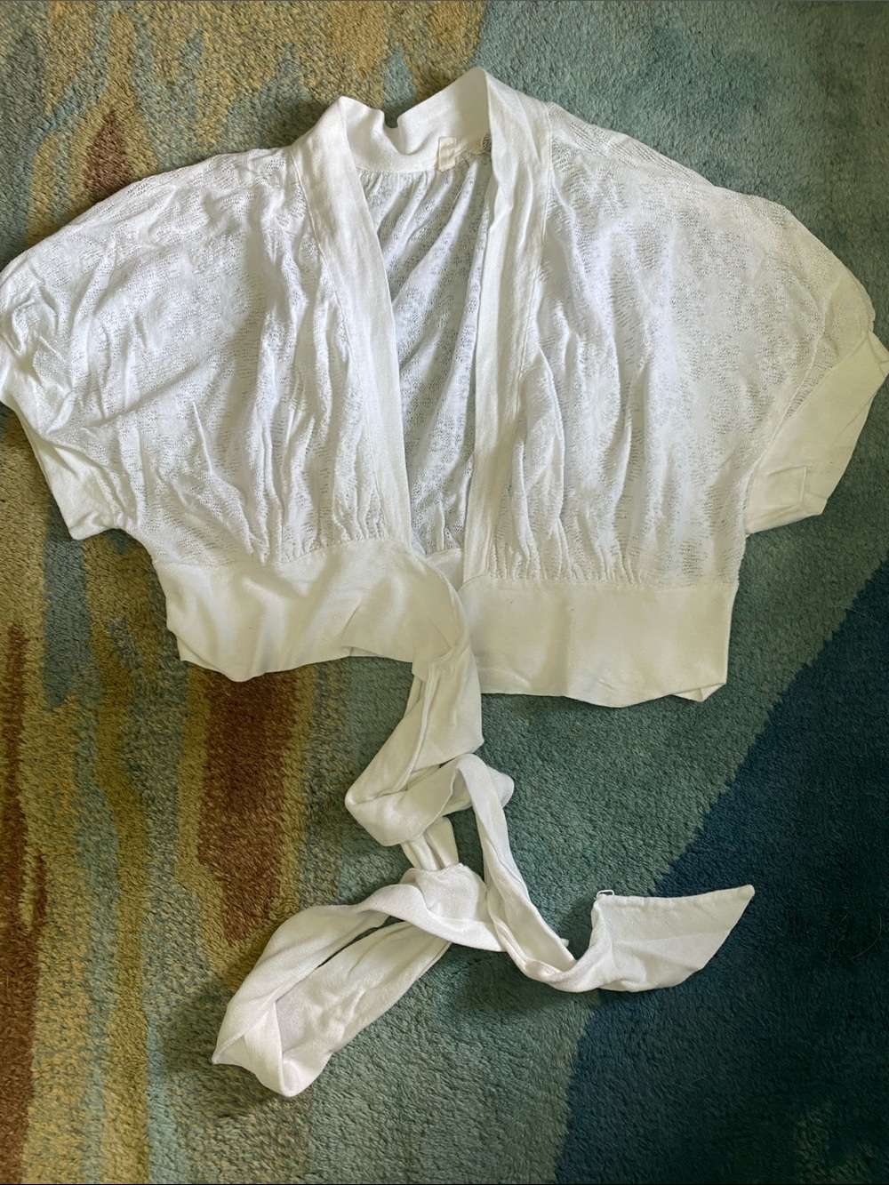 Anthropologie White Tie-Front Cropped Shrug Sweater